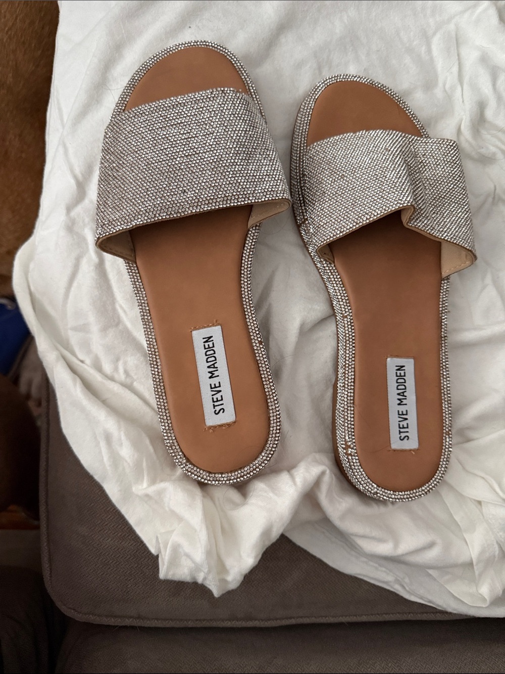 Steve Madden Silver Rhinestone Slide Mules